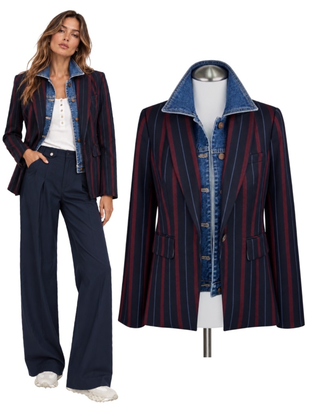 Veronica Beard Striped Blazer Navy Burgundy Blue Jacket Size 4